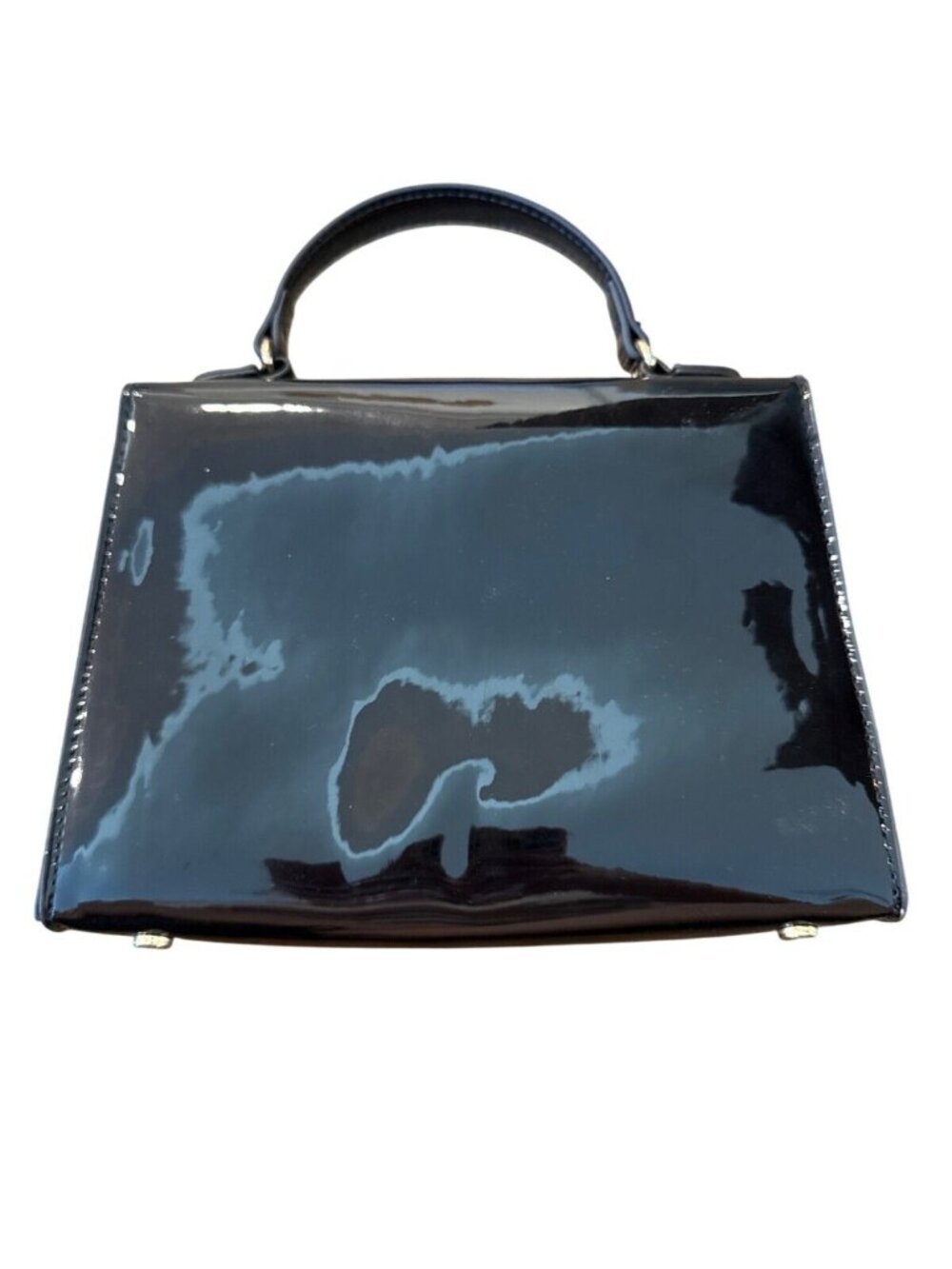 Forever 21 Black Patent Leather Handbag With Gold Chain Accents - Picture 2 of 6